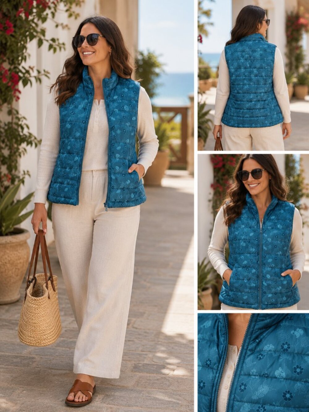 Land´s End Quilted Floral Vest | turquoise Purple Zip Vest  | Sz 2X